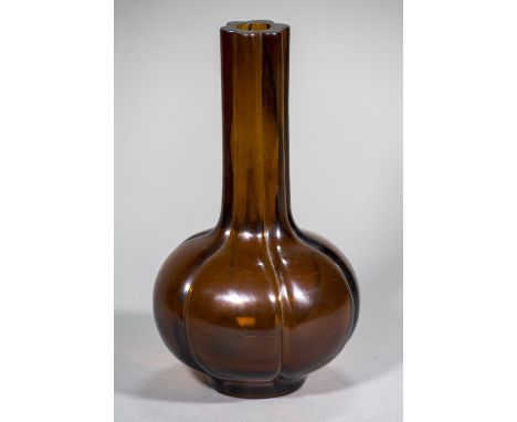 A Chinese Peking amber glass vaseOf lobed form, with incised seal mark to base.  26 cm high.    CONDITION REPORTS:  Generally