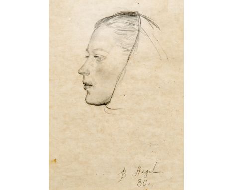 VALERIE LEDNEV (born 1940) RussianWoman in ProfilePencilSigned and dated 80, old label to verso for Sally Hunter Fine Art, Lo