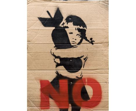 *AR BANKSY (born 1974) BritishBomb HuggerAerosol stencil on cardboard56 x 76.5 cm, unframedNote: Created in 2003 to hand out 