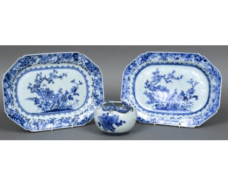 A pair of 18th century Chinese porcelain blue and white platesOf canted rectangular form, decorated with butterflies and flor