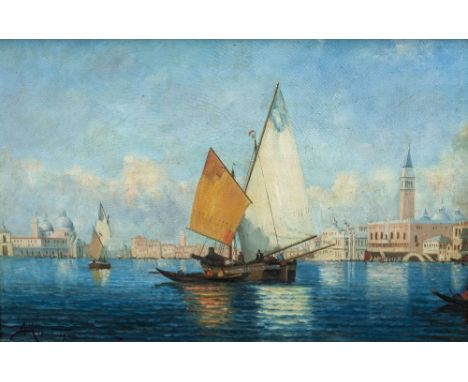 A RAGGIA (19th/20th century) ItalianShipping on the Grand Canal, VeniceOil on canvasSigned 89 x 59 cm, framed   CONDITION REP