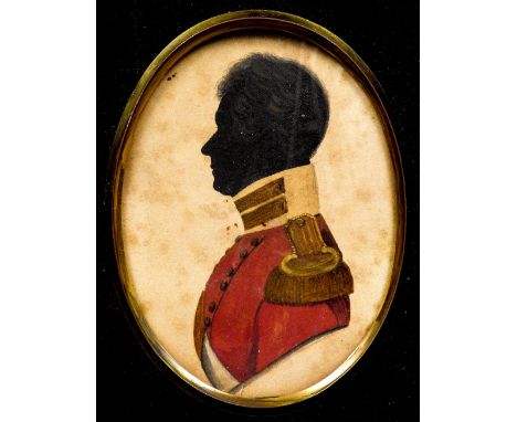 ENGLISH SCHOOL (19th century)Silhouette portrait miniature of Sir Edmund PrideauxWatercolour7 x 10 cm, framed and glazed   CO