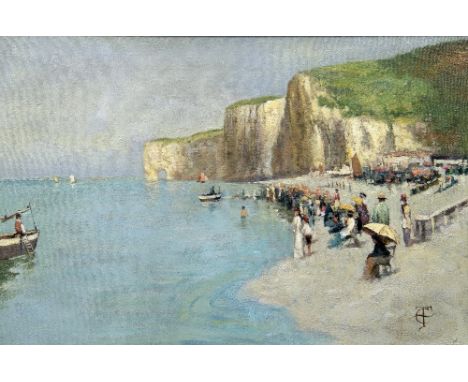 An early 20th century Impressionist oil, possibly by EBEN FARRINGTON COMYNS (1875-1949) AmericanFigures on the Beach of Etret