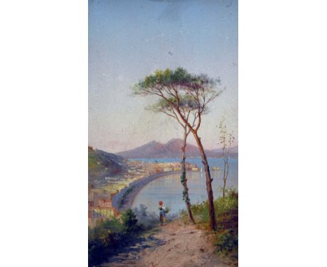 Attributed to GIUSEPPE CARELLI (1858-1921) ItalianBay of Naples; together with Isle of CapriOils on panelInscribed to verso13