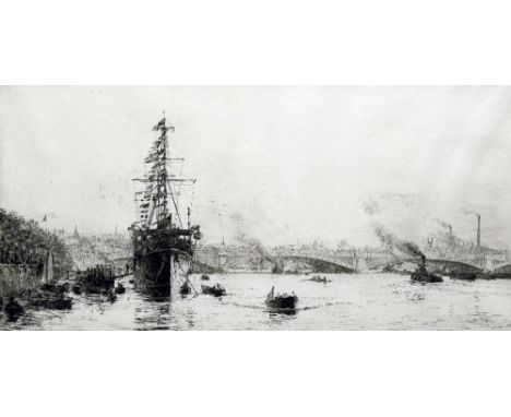WILLIAM LIONEL WYLLIE (1851-1931) BritishHMS President and Blackfriars BridgeLimited edition dry point etchingSigned in penci