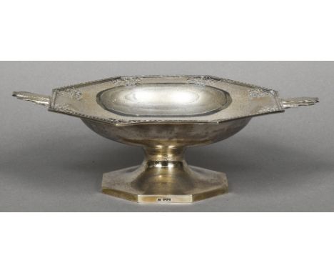 An Art Deco twin handled silver tazza, hallmarked Sheffield 1931, maker's mark of Walker & HallWith pierced rim and standing 
