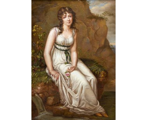 CONTINENTAL SCHOOL (20th century) Portrait of a 19th century Lady Sat Beside a SpringOil on canvas49 x 68 cm, framed   CONDIT
