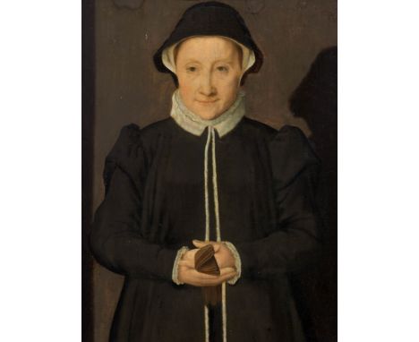 FLÄMISCHER MEISTER, MITTE DES 16. JAHRHUNDERTSBildnis einer jungen Dame mit Handschuhen.Öl auf Holz.34,4 × 25,6 cm.Provenienz