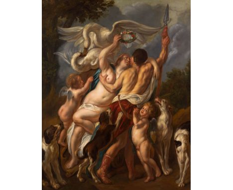 JACOB JORDAENS(1593 Antwerpen 1678)Venus und Adonis.Öl auf Leinwand.197,5 ×155 cm.Gutachten: Prof. Dr. Hans Vlieghe, 25.9.202