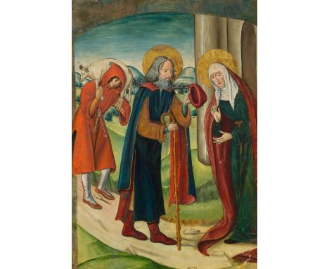 KASTILISCHE SCHULE DES FRÜHEN 16. JAHRHUNDERTSDie Heiligen Joachim und Anna an der goldenen Pforte.Öl auf Holz.73 × 50,6 cm.P