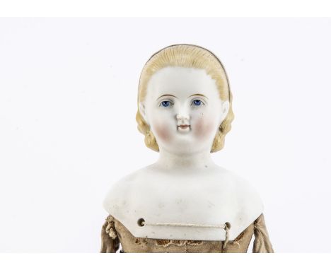 A Simon &amp; Halbig bisque shoulder head doll,  with blue painted eyes with dark rim to iris and white highlight dot, black 