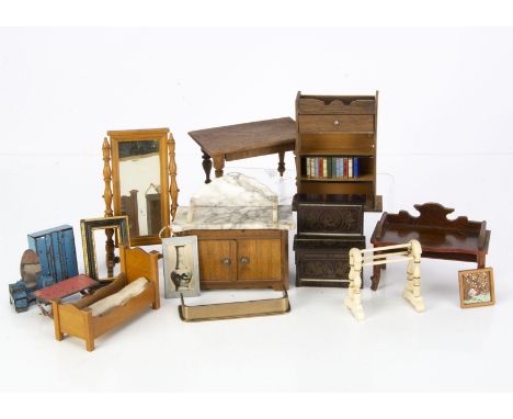 A quantity of dolls’ house furniture,  a Waltershausen type upright piano -3 3/4in. (9.5cm.) high (lid detached); a Schnegass