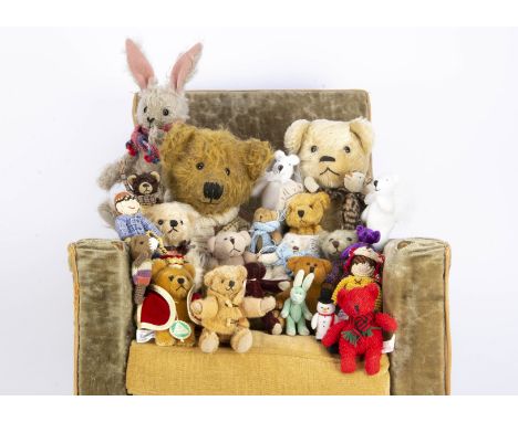 Various soft toys, including Deans' Childs Play teddy bear, blonde mohair --14in.(36cm.) high, Loteni artist bear with golden