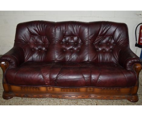 LARGE LATE 20TH CENTURY LEATHER UPHOLSTERED THREE SEAT SOFA, WIDTH APPROX 190CM