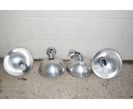 SET OF FOUR INDUSTRIAL STYLE PENDANT LAMP FITTINGS, EACH APPROX 28CM DIAM