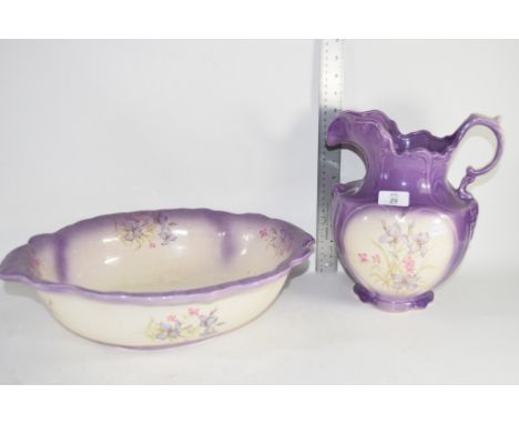 CERAMIC JUG AND BASIN WITH FLORAL DESIGN