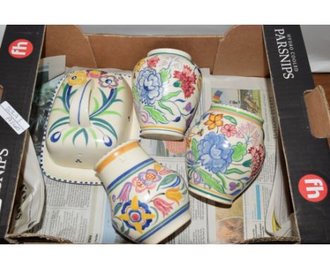 BOX CONTAINING POOLE VASES, VARIOUS FLORAL DESIGNS