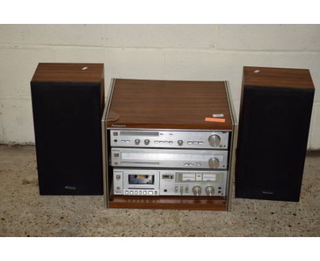 VINTAGE PANASONIC CIRCA 1980S MUSIC SYSTEM COMPRISING TUNER, AMPLIFIER AND TAPE DECK, TOGETHER WITH A PAIR OF SPEAKERS