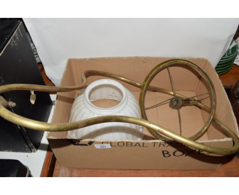 BOX CONTAINING GLASS LAMP SHADE AND FITTING