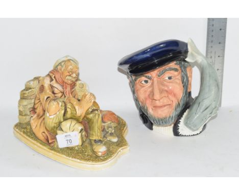 POTTERY MODEL OF A TRAVELLER "TRAVELLER'S REST", TOGETHER WITH A ROYAL DOULTON CAPTAIN AHAB CHARACTER JUG