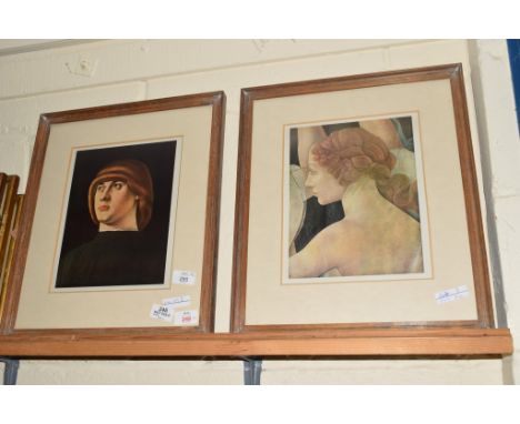 PRINT OF A YOUNG MAN AFTER BELLINI, TOGETHER WITH A HEAD OF ONE OF THE THREE GRACES AFTER BOTICELLI, BOTH IN LIGHT WOODEN FRA
