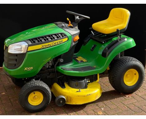 Garden and grounds maintenance - A John Deere X105 Auto, ride-on tractor mower, with operator’s manual.