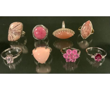 Gemporia - a pink topaz and diamond sterling silver ring, others, Peach Moonstone, Sonora Dendrite, Rhodonite, pink sapphire,