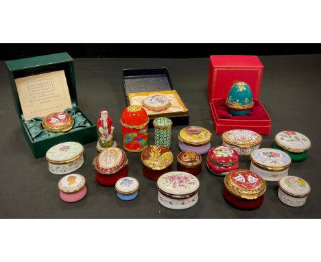 A pair Crummels Enamel pill/snuff boxes,  Theatrical Masks, Joy &amp; Sorrow, others assorted makers, Staffordshire Enamels, 