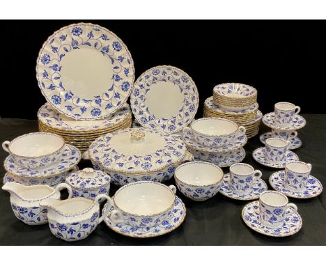 A Spode 'Blue Colonel' pattern part table service including twelve dinner plates, six smaller, five soup bowls and saucers, o