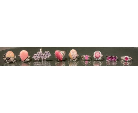 Gemporia - a pink flourite and sterling silver ring, others Pink lady opal, Rubellite and Diamond, Rhodonite, Rose De France 