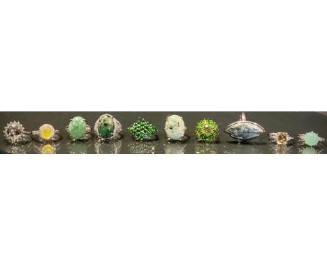 Gemporia - a  chrome Diopside and sterling silver ring, others, Siberian Mariposite, Aventurine, green opal and white topaz, 