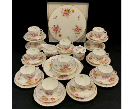 Royal Crown Derby 'Derby Posie' pattern tea ware including; twelve tea cups and saucers, picnic plate, tea pot stand, milk ju