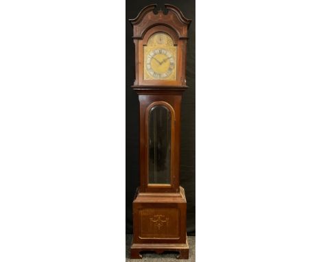 A 20th century mahogany Longcase clock, brass and silvered dial, with Westminster, St. Michael, and Whittington chiming movem