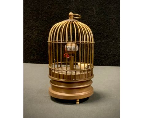 A novelty birdcage clock time piece, 14cm high. 