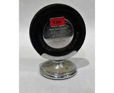 Automobilia: A Dunlop tyres trophy. Inscribed and dated 1962. 7½'' high