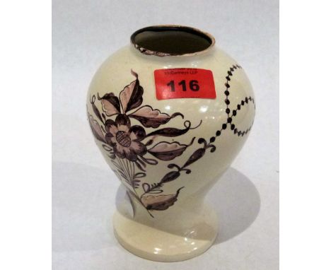 A Delftware inverted baluster vase painted in manganese with foliage. 6'' high. Hair cracks