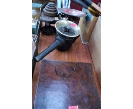 Scales, carriage lamp and a burrwood box