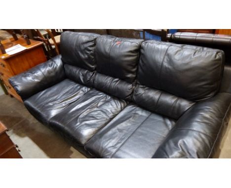 A three seater black leather sofa