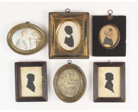 English School (19th century),A pair of silhouettes,Each with white highlighted border depicting a young boy and girl,Each un