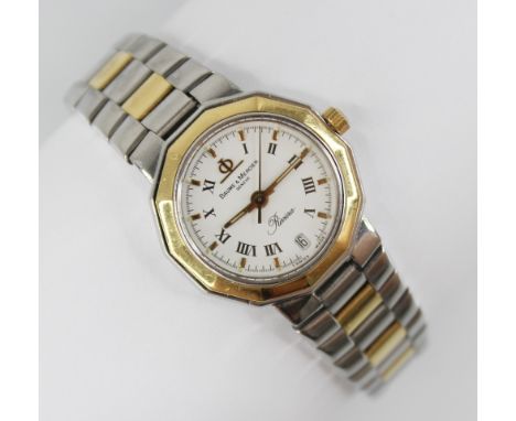 A lady's Baume & Mercier Riviera bi-colour stainless steel bracelet watch, the round white dial with Roman numerals and gold 