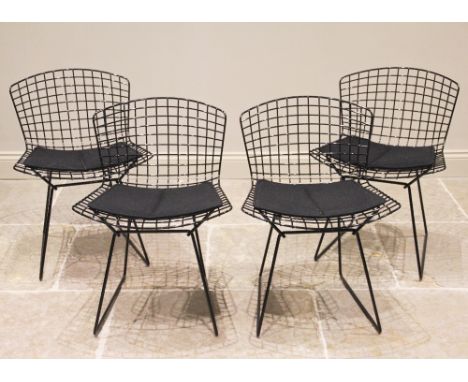 Harry Bertoia for Knoll, a set of four black vinyl coated model 420 wirework side chairs, late 20th/early 21st century, each 