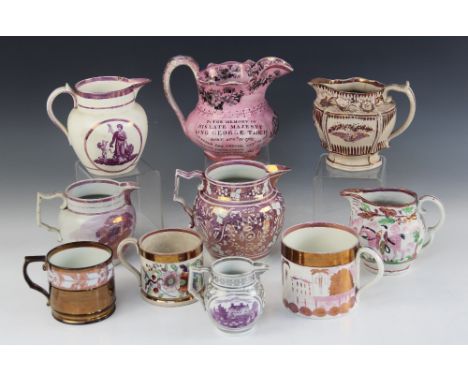 A George IV memorial documentary jug, early 19th century, of hexagonal lobed form, printed to one side with a portrait of the