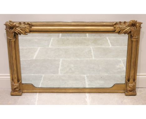 A 19th century giltwood and gesso overmantel mirror, the rectangular mirrored plate enclosed by cylindrical pilasters and fol