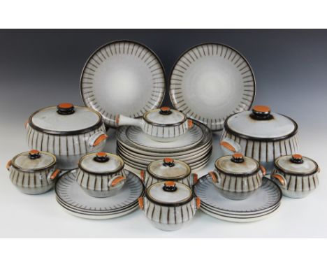 A Denby Stoneware Studio Pattern part dinner service, comprising nine dinner plates, 25.5cm diameter, seven salad plates, 20.