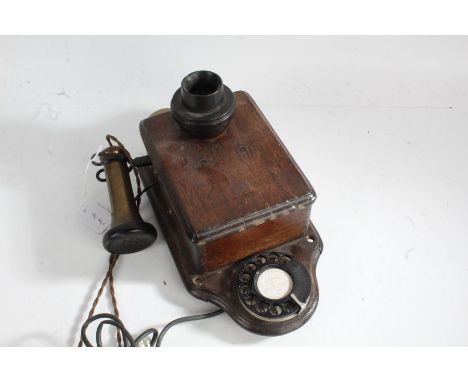 Mid 20th Century rotary dial telephone, with brass bells and mouthpiece