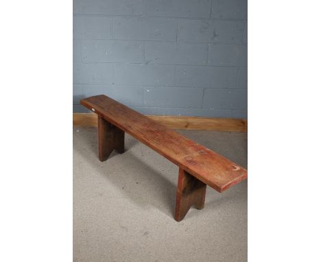 Elm long bench, with cut away ended legs, previous signs of paint, 163cm long, 47cm high