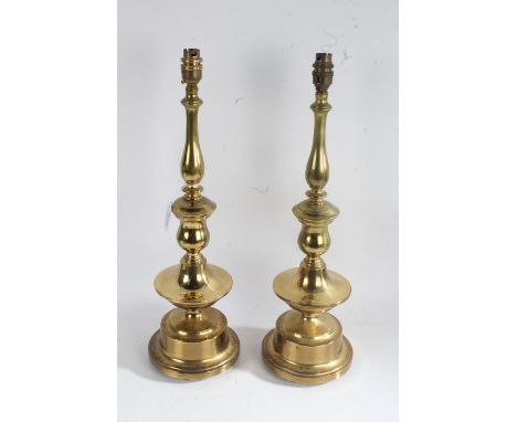 Large pair of brass candlestick style reading lamps, with knopped columns, 54.5cm high (2)