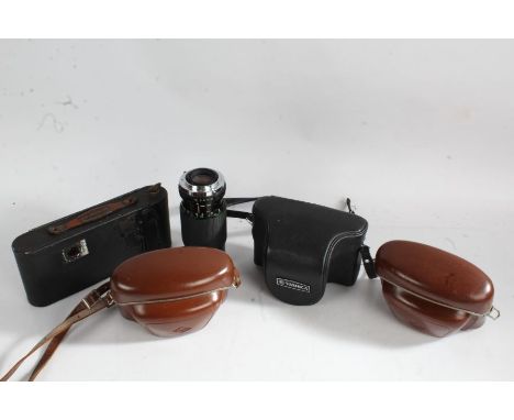 Cameras to include two Agfa Optima III, Yashica Electro 35, Brownie camera, Vivitar 80-120mm 1:4.5 55mm macro focusing zoom l