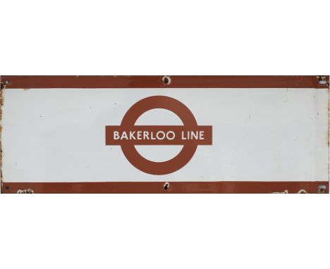 London Underground enamel frieze sign BAKERLOO LINE. In very good condition with minor edge chipping, measures 25in x 9in.