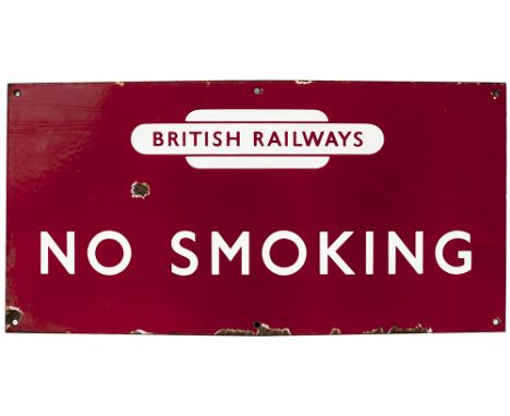BR(M) enamel sign BRITISH RAILWAYS (in totem) NO SMOKING. In good condition with minor chipping measures 24in x 12in.